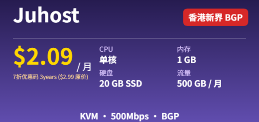 Juhost 香港新界 BGP $2.09/月