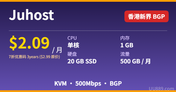Juhost 香港新界 BGP $2.09/月