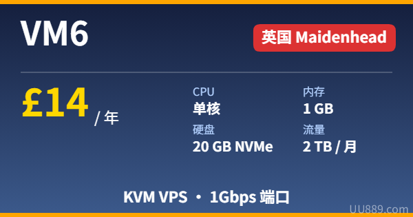 VM6 英国 KVM VPS £14/年