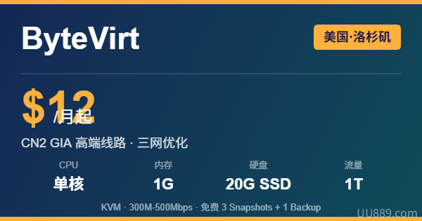 ByteVirt洛杉矶CN2 GIA VPS优惠